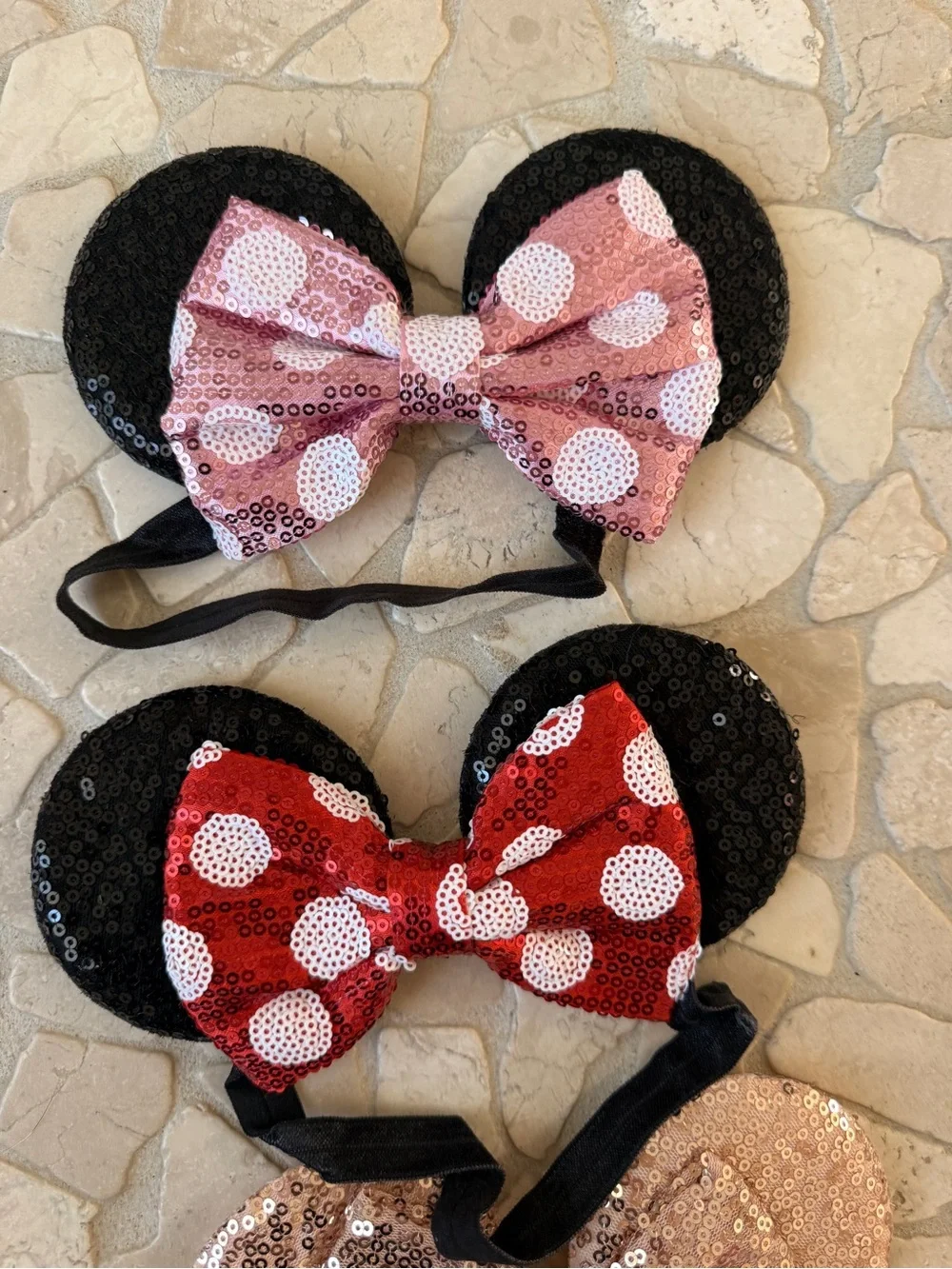 Kids Sequin Mouse Ear Headband with Bow - Pink/Red/Rose Gold